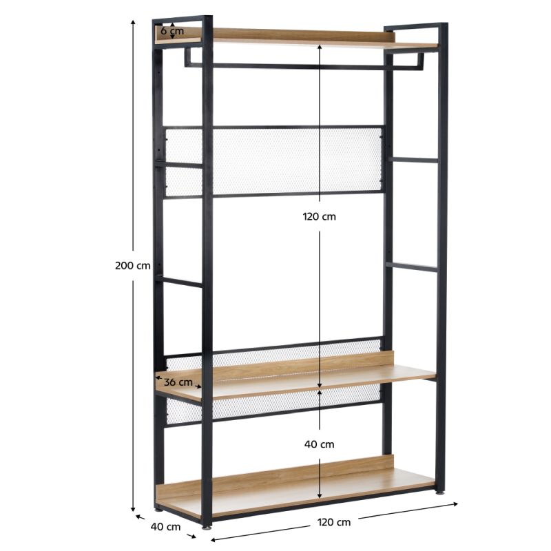 Regál, 120cm, s policami, dub, čierny, KILOS NEW TYP 2