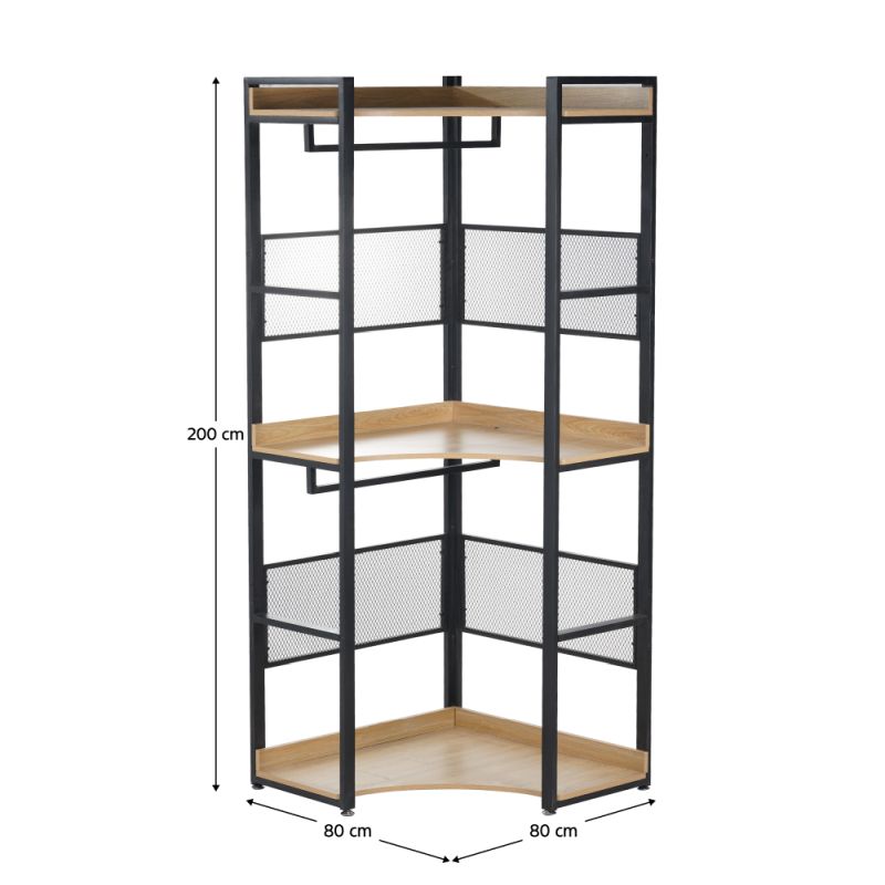 Regál, 80cm, rohový s policou, dub, čierny, KILOS NEW TYP 5