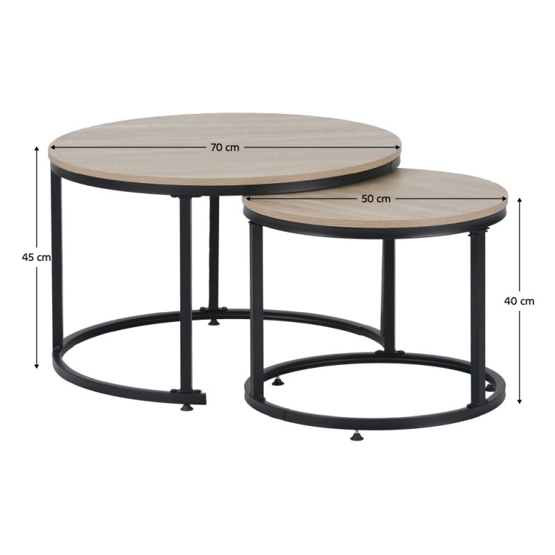 Konferenčné stolíky, set 2 ks, 70x70cm, dub sonoma, čierny, TARNI