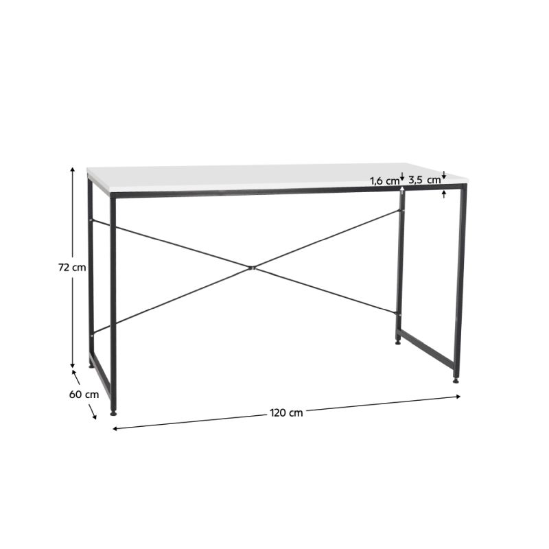 Písací stôl, 120x60cm, biely, čierny, MELLORA