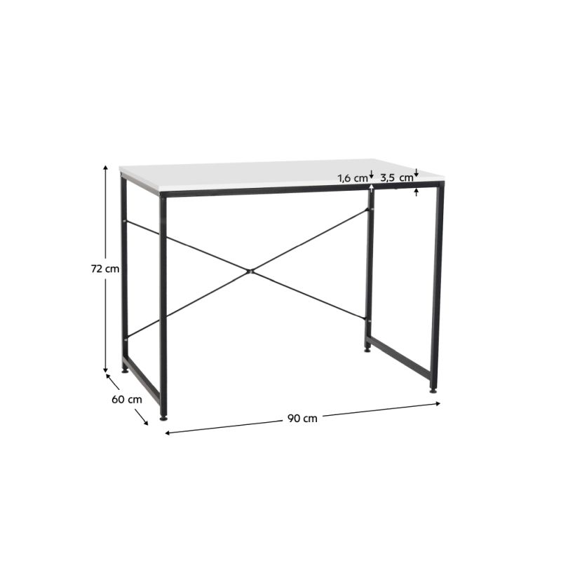 Písací stôl, 90x60cm, biely, čierny, MELLORA