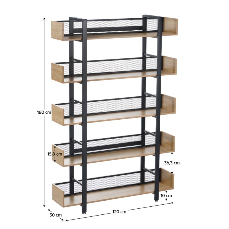Regál, 120cm, 5-policový, dub, čierny, KILIS NEW TYP 2