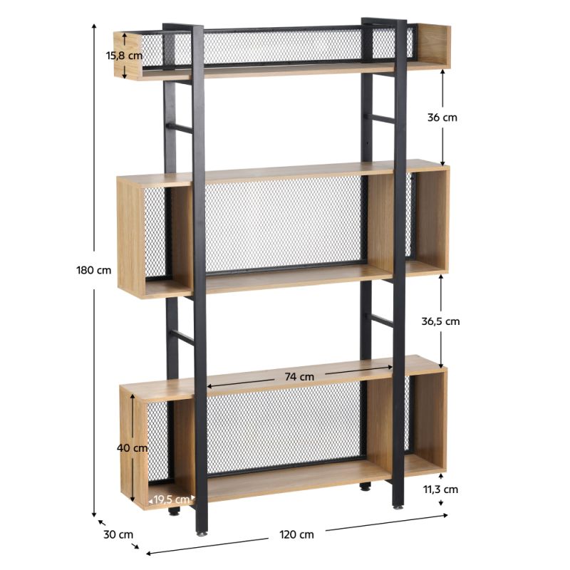 Regál, 120cm, 3-policový, dub, čierny, KILIS NEW TYP 3