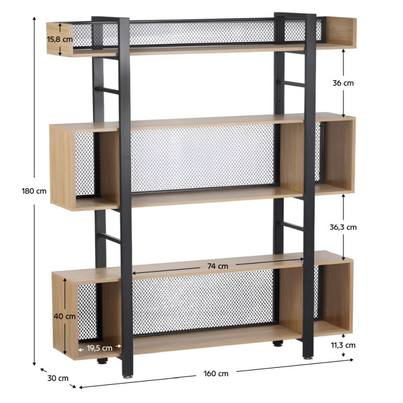 Regál, 160cm, 3-policový, dub, čierny, KILIS NEW TYP 4
