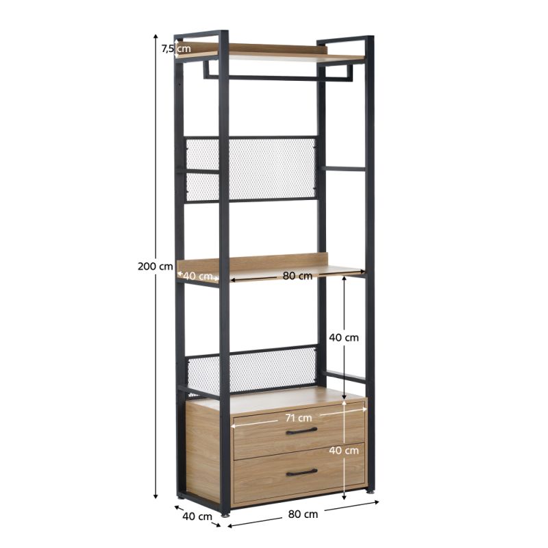 Regál, 80cm, so zásuvkami, dub, čierny, KILOS NEW TYP 1