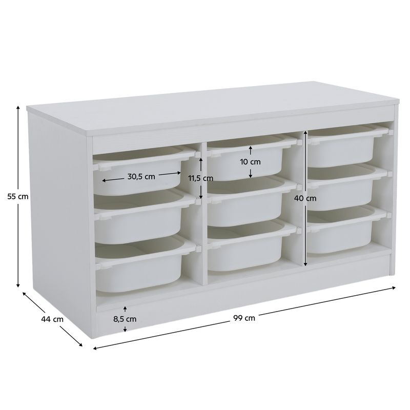 Organizér, s úložnými boxami, 99cm, biely, TRIMAL
