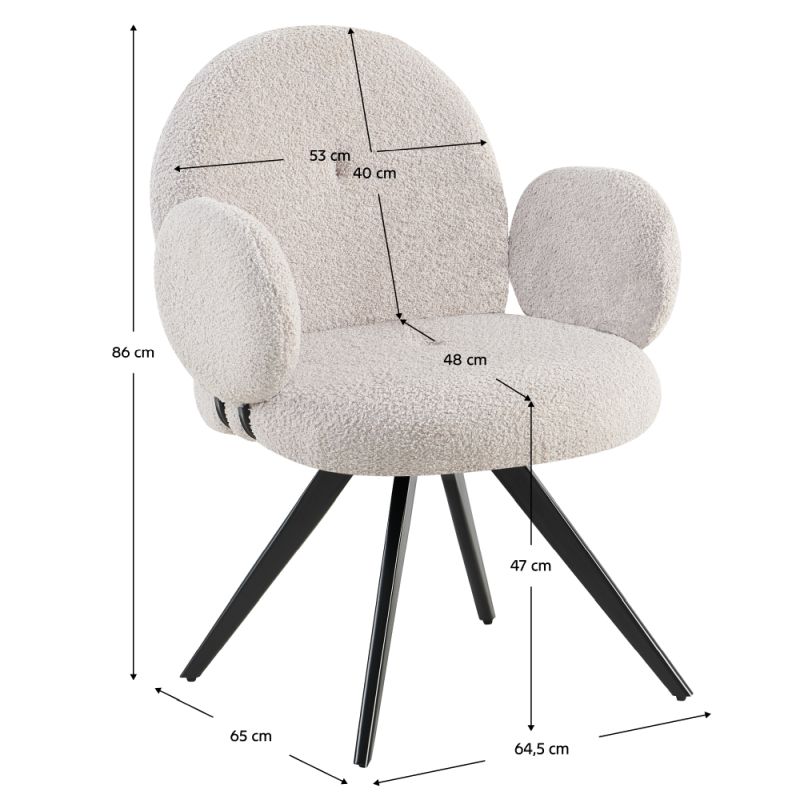 Otočná stolička, čierny kov, svetlosivá látka Bouclé, VASALA