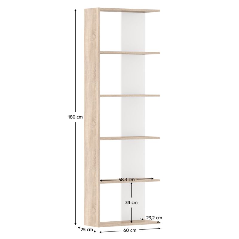 Regál, 60cm, dub sonoma, biely, AGATIO
