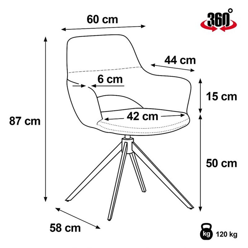 Jedálenská stolička, otočná, sivá, látka, DCH-D1320 GREY2