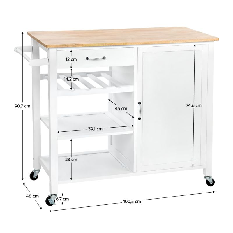 Servírovací vozík, 100cm, biely, prírodný, ROBINS