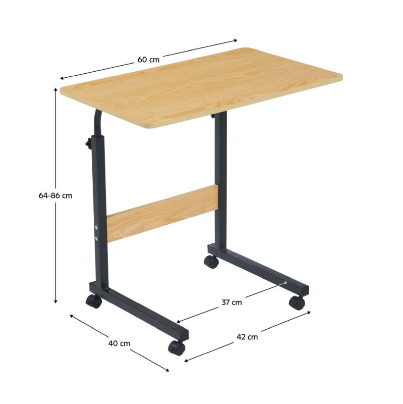 Nastaviteľný PC stôl 60x40cm, s kolieskami, dub, čierny, JUSTUS
