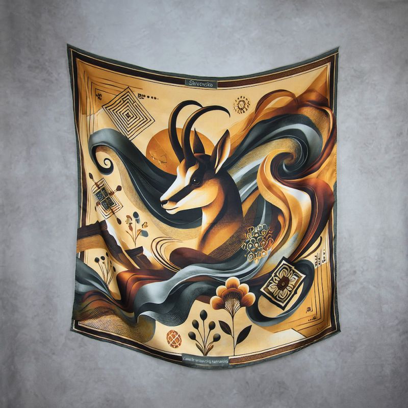 Módna hodvábna šatka KAMZÍK - SIVÝ, 90 x 90cm, MADE IN SLOVAKIA