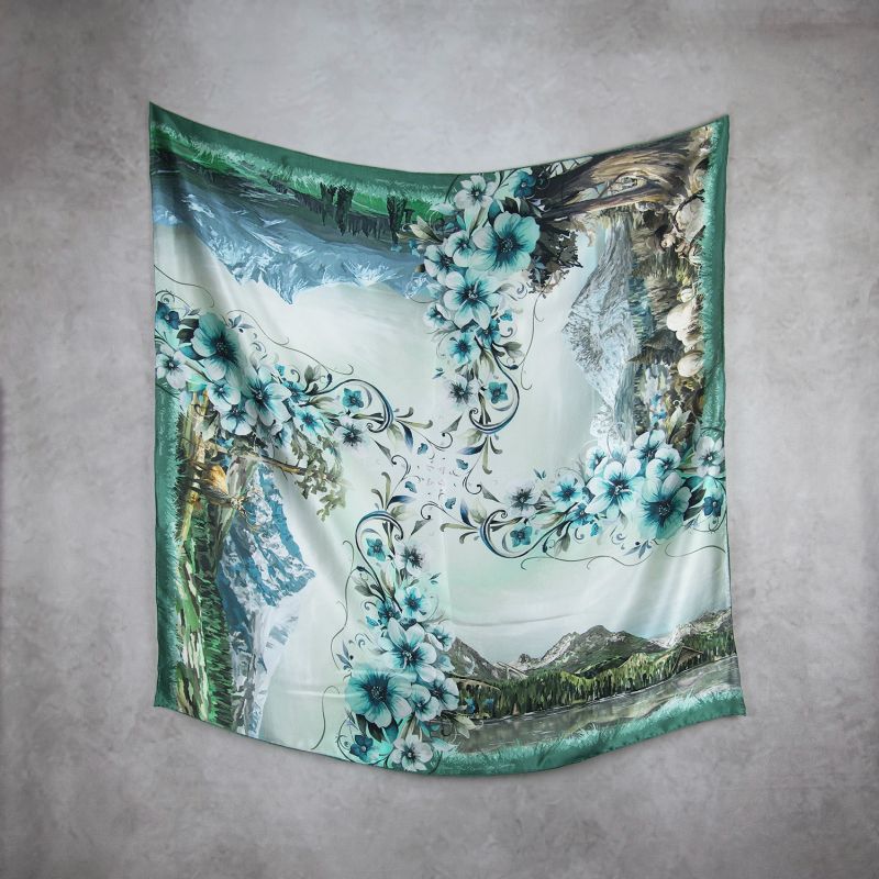 Módna hodvábna šatka VYSOKÉ TATRY - MÄTOVÉ, 90 x 90cm, Made in Slovakia