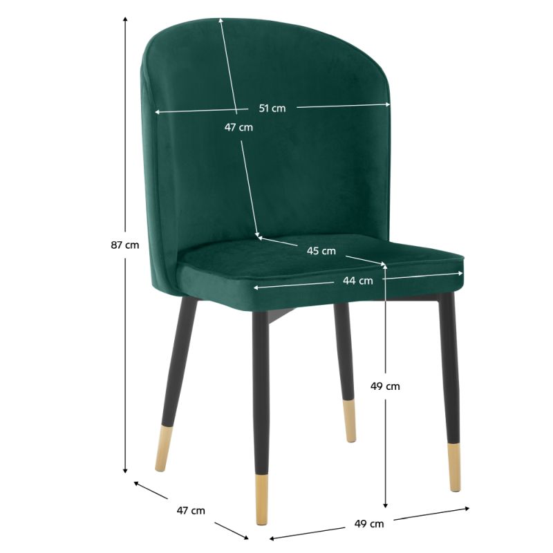 Jedálenská stolička, zelená Velvet látka, nohy kov čierny, UDAJA