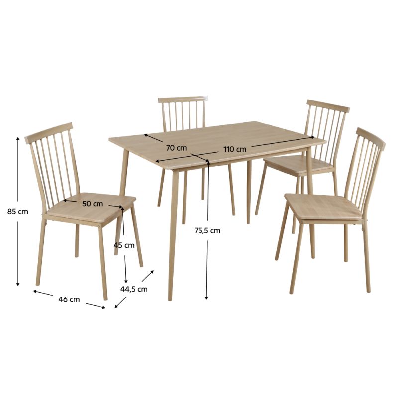 Jedálenský set 1+4, 110x70cm, MDF, buk, SENDO