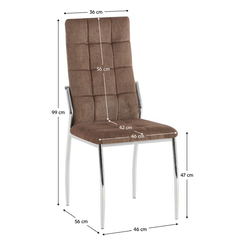 Stolička jedálenská, tmavohnedá látka, nohy kov chróm, ADORA 2 NEW