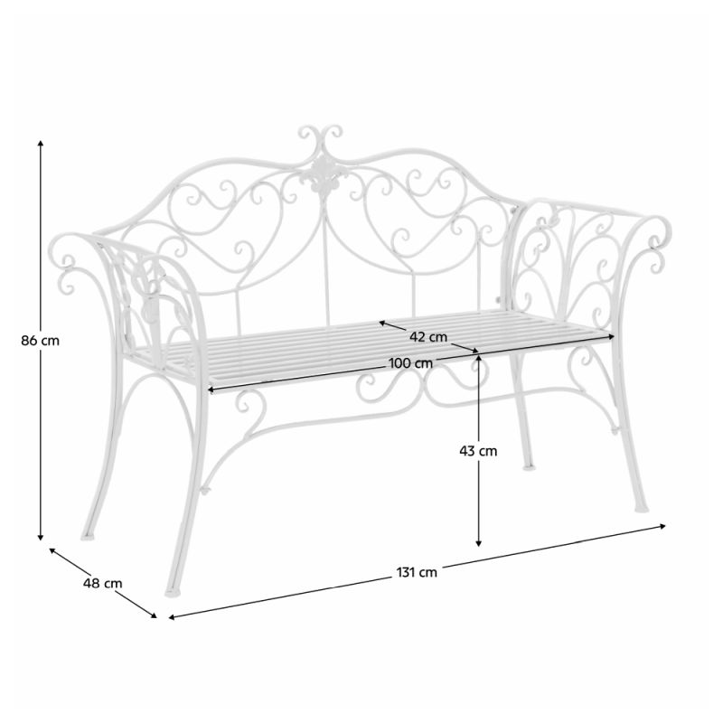 Záhradná lavička, 131cm, kov, biely, ETELIA NEW