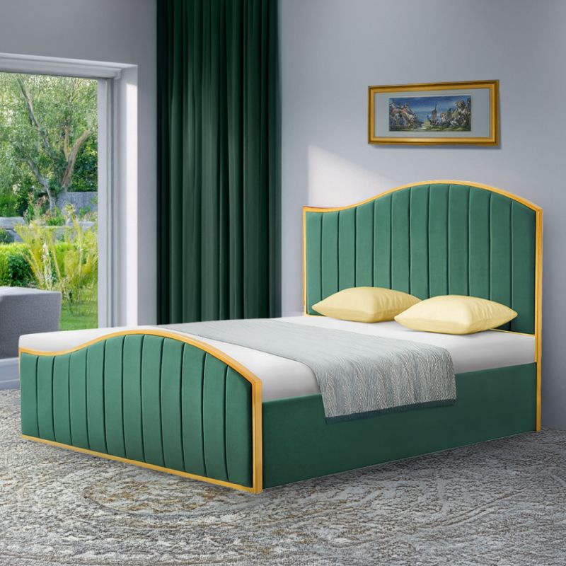 Manželská posteľ, 180x200, s roštom, zelená, látka, GEORGIA
