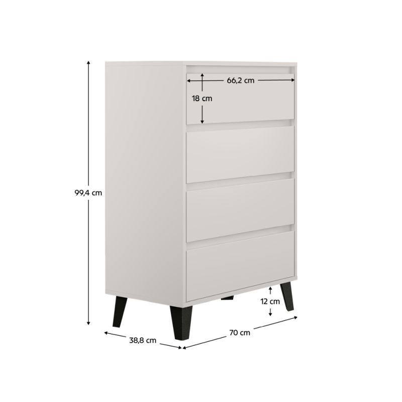 Komoda, 70cm, 4-zásuvková, kašmír, BOGAN NEW 4S70