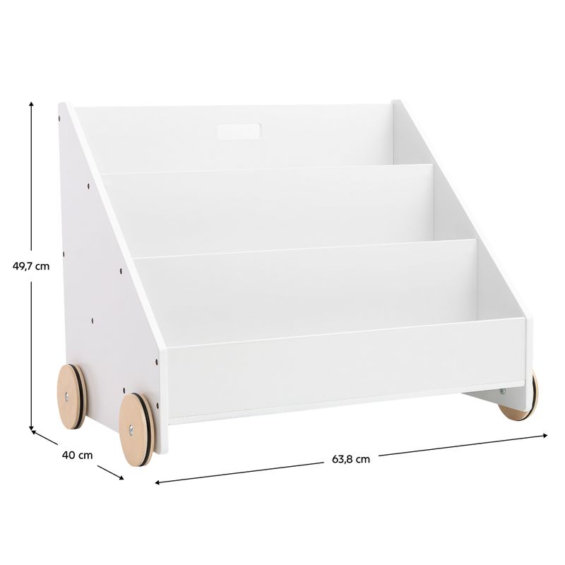 Detská knižnica, 64cm, s kolieskami, biela, BERUS