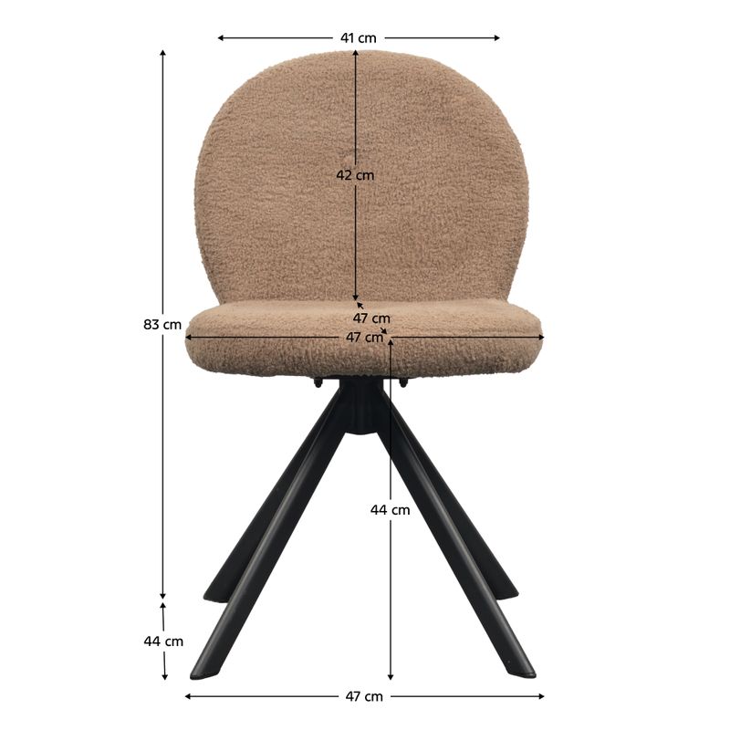 Jedálenská stolička, svetlohnedá látka bouclé, nohy kov čierny, RODIA