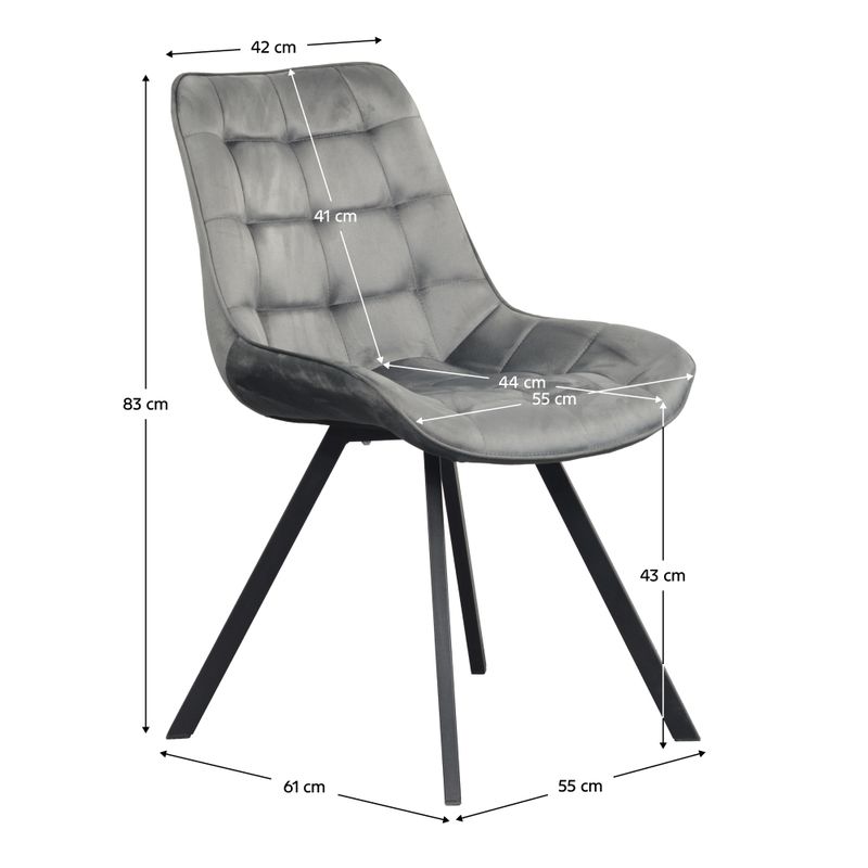 Jedálenská stolička, tmavosivá Velvet látka, nohy kov čierny, SAMIRA