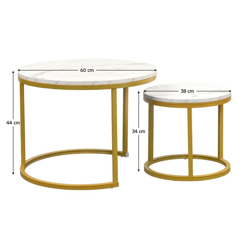 Konferenčné stolíky, set 2 ks, 60x60cm, zlatý, imitácia mramoru, DAMON