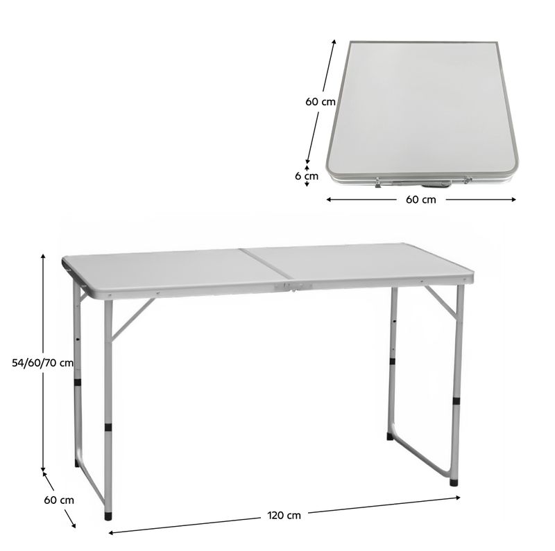 Skladací, kempingový stôl, 120x60cm, hliník,MDF sivá, KEPI TYP 1