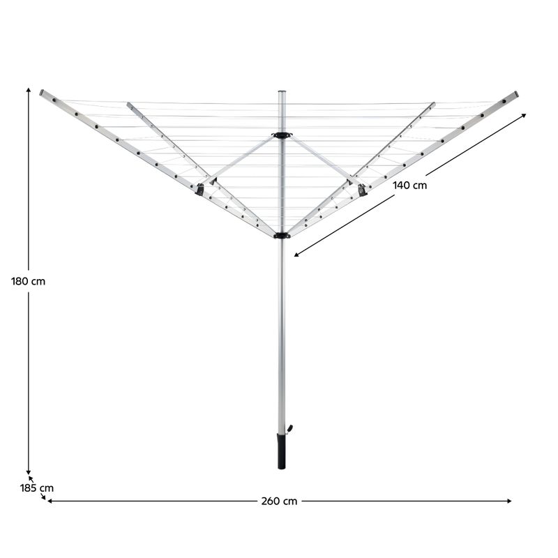 Záhradný sušiak na bielizeň, 260cm, strieborný, čierny, 50m, ROTARY NEW TYP 1