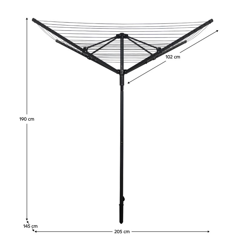 Záhradný sušiak na bielizeň, 205cm, čierny, 45m, ROTARY NEW TYP 3