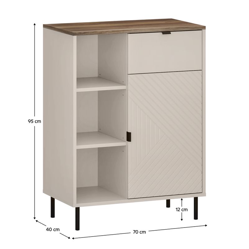 Regál, 70cm, nízky, kašmír, dub castello, EYCO 1D1S