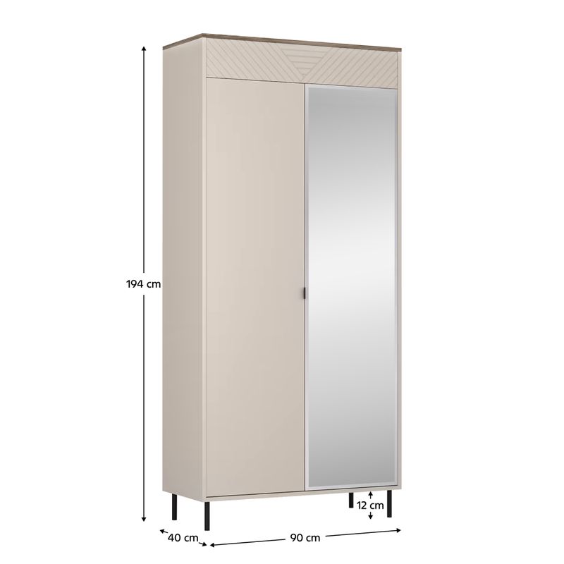 Skriňa, 90cm, kombinovaná, kašmír, dub castello, zrkadlo, EYCO 2D