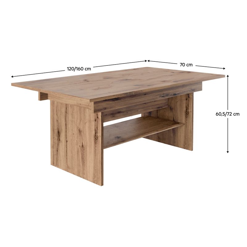 Jedálenský a konferenčný stôl, 120x70cm, rozkladací, DTD, dub artisan, LAVKO NEW
