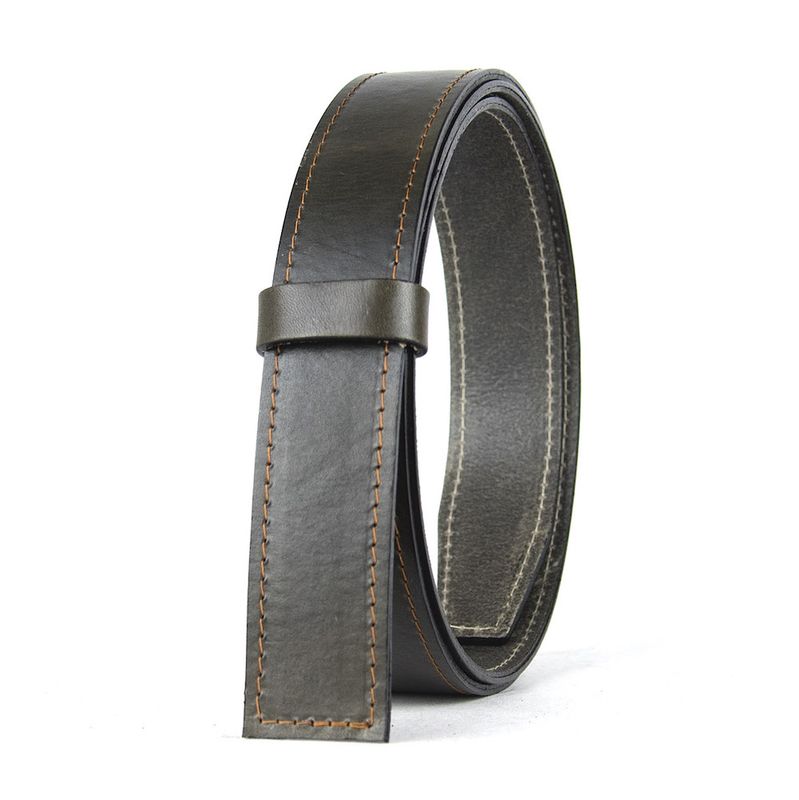 Kožený remeň pre opasky s prackou na brzdu, šírka 3.5cm, olivová farba s hnedým prešívaním