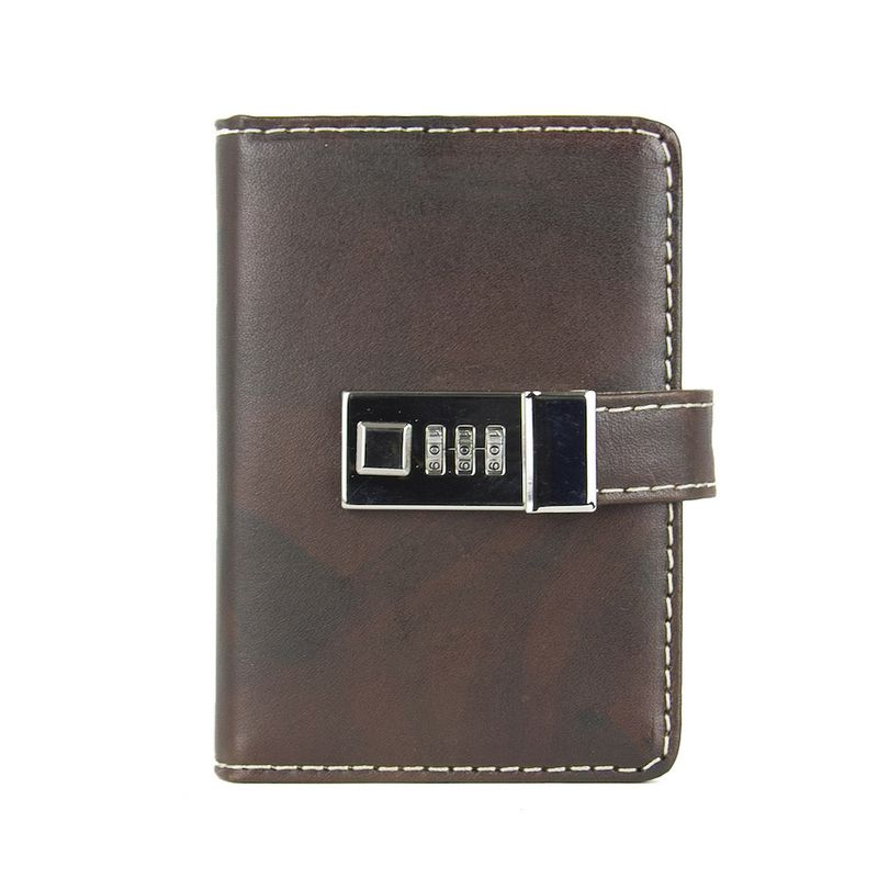 Kožený zápisník MINI s číselným zámkom v tmavo hnedej farbe, ručne tieňovaný