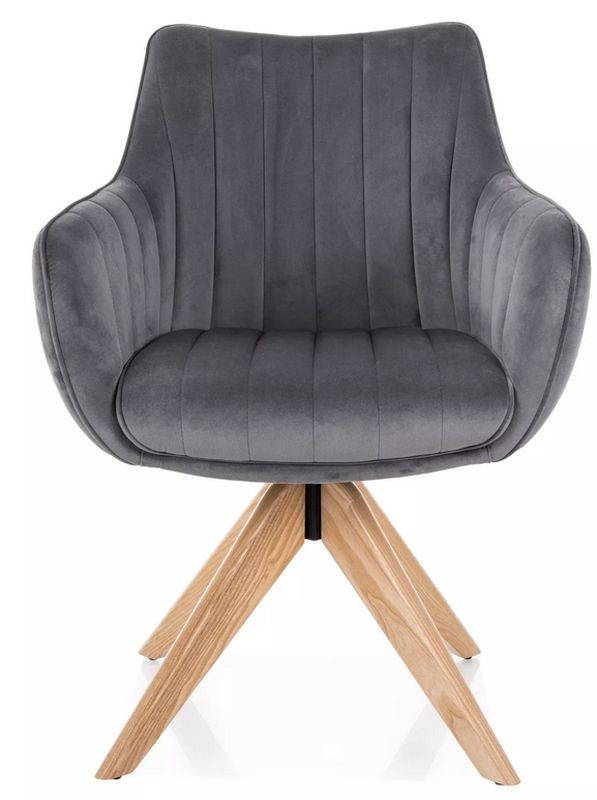 Jedálenská stolička, sivá látka, nohy dub, AZALIA D VELVET