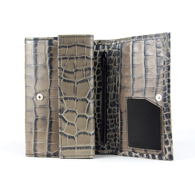 Dámska luxusná kožená peňaženka s dezénom krokodíla v šedej farbe