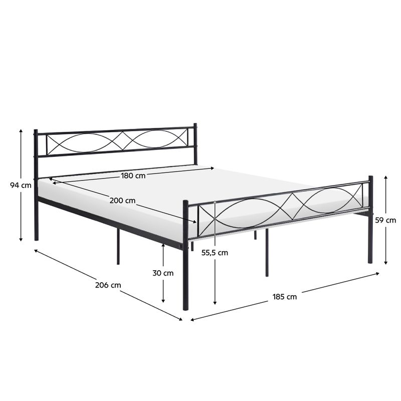 Manželská posteľ, 180x200, s roštom, kovová, čierna, STELVIA