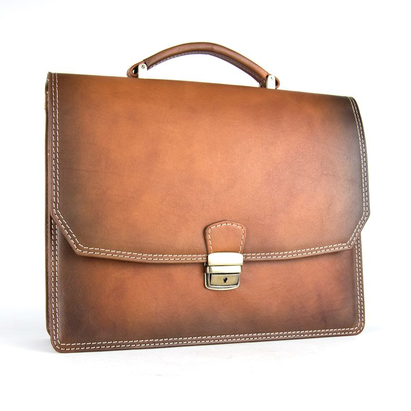 Kožená aktovka č.7897, ručne tamponovaná v Cigaro farbe