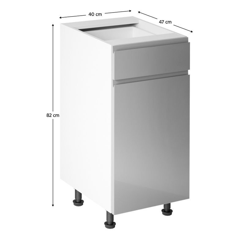 Spodná skrinka, 40cm, biela, sivý lesk, AURORA D40S1