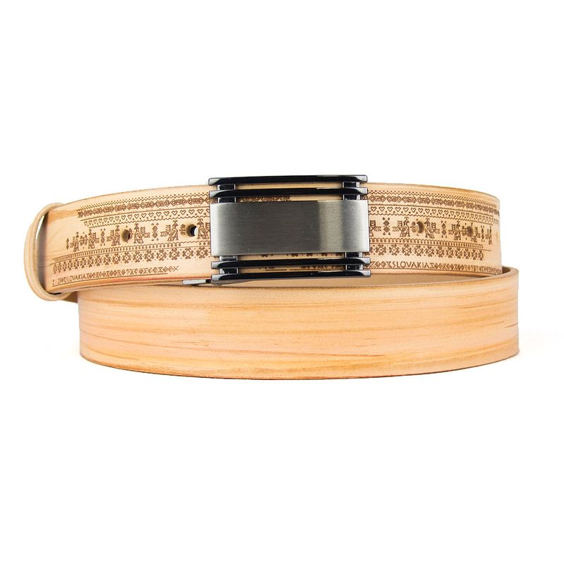 Maľovaný a gravírovaný kožený opasok - Čičmany, 140cm, Limitovaná edícia 07