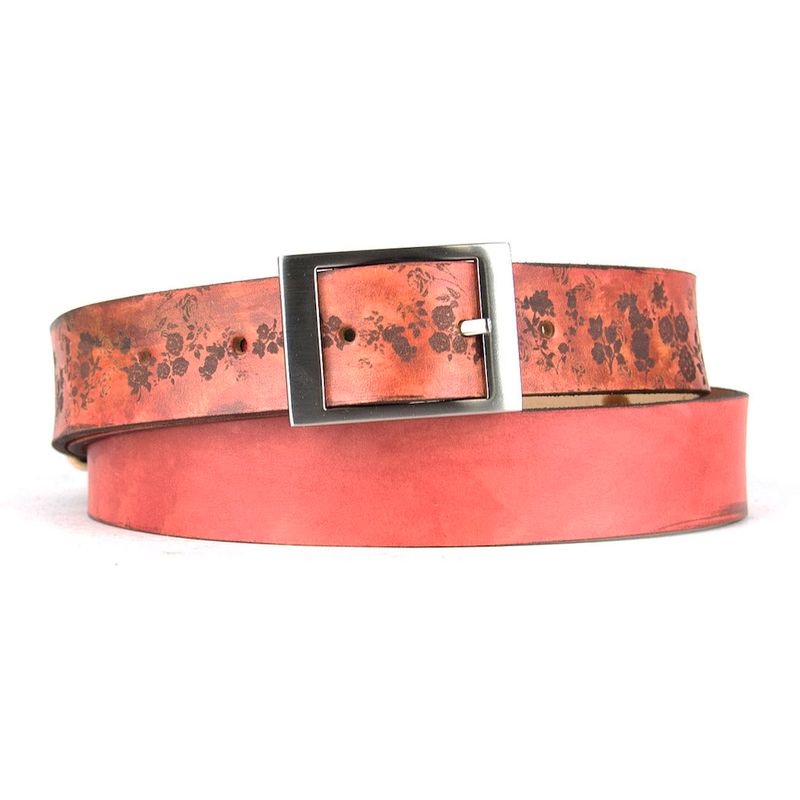 Maľovaný a gravírovaný kožený opasok - Kvety, 137cm, Limitovaná edícia 10