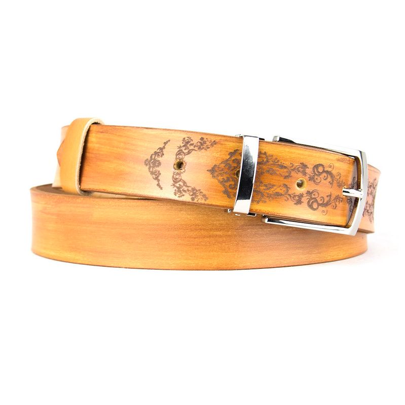 Maľovaný a gravírovaný kožený opasok - Ornament, 138cm, Limitovaná edícia 04
