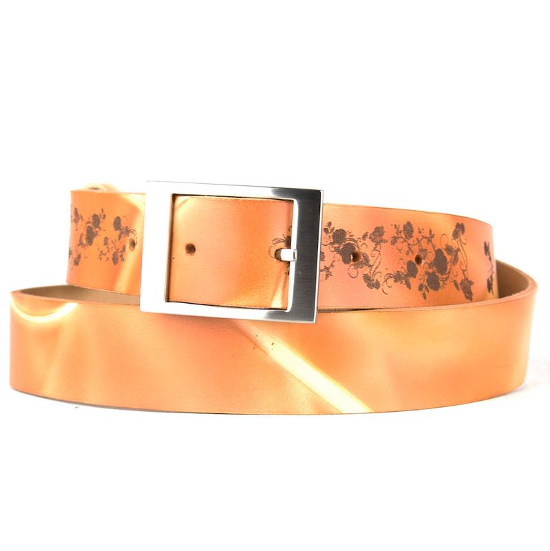 Maľovaný a gravírovaný kožený opasok - Kvety, 137cm, Limitovaná edícia 02