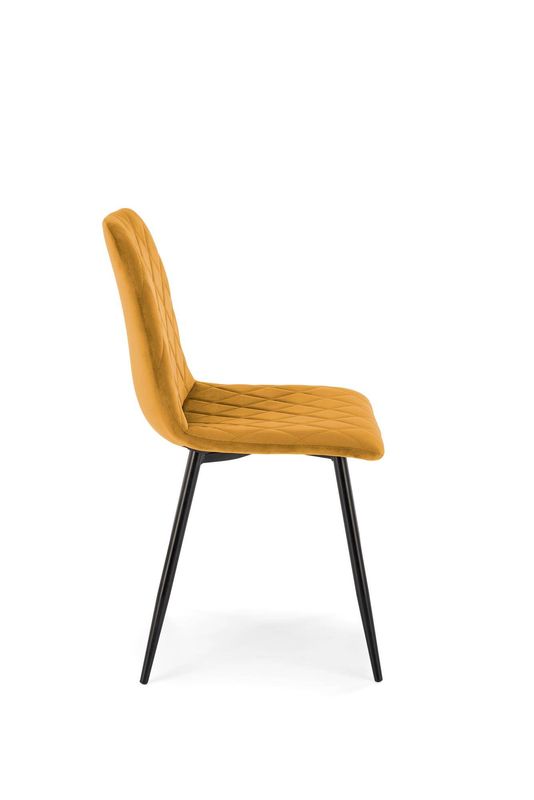 Jedálenská stolička, žltá látka, nohy kov čierny, K-525