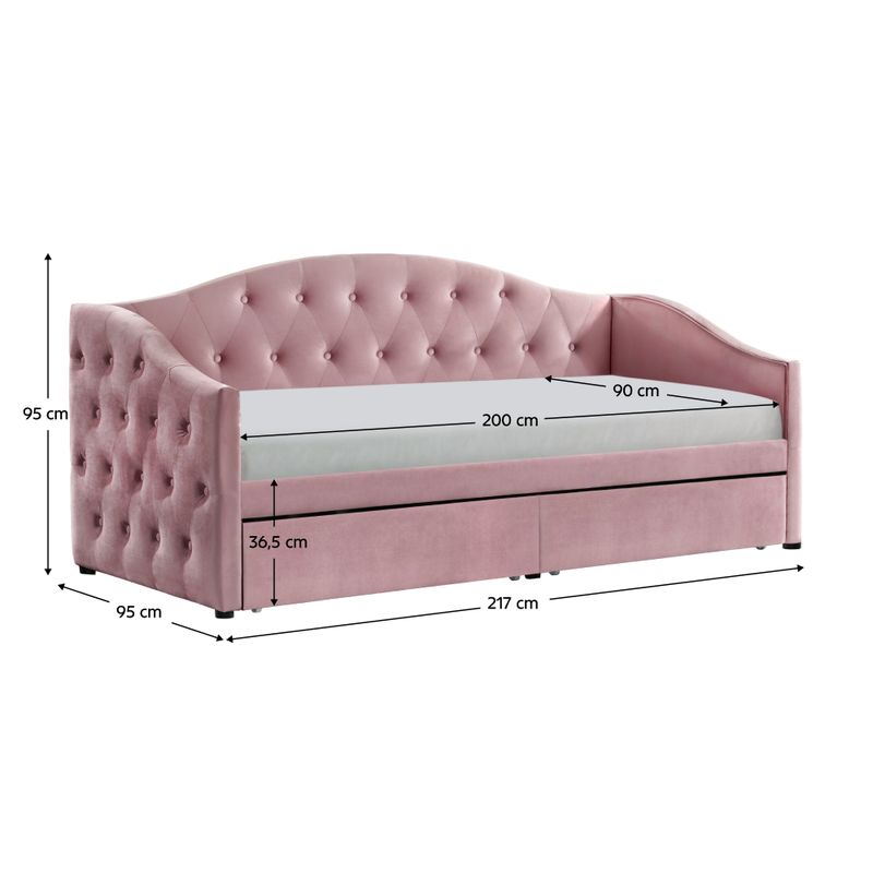 Posteľ, 90x200, s roštom, ružová látka, ZASKA