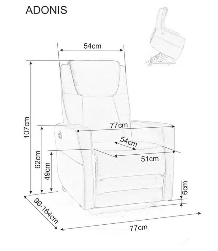 Elektrické, relaxačné kreslo, sivá látka, Signal, ADONIS VELVET
