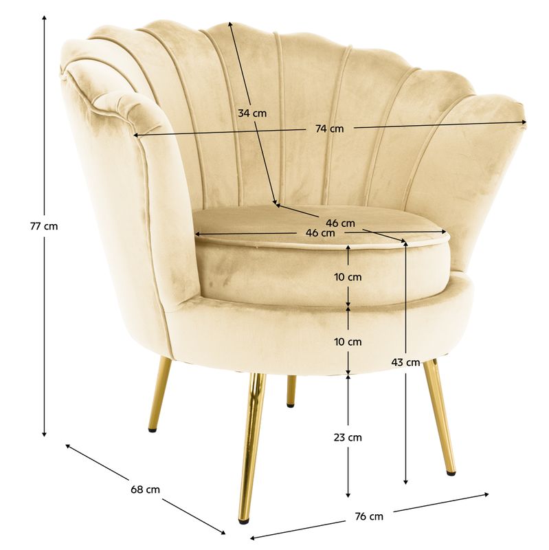Kreslo Art-deco, béžová Velvet látka, kov gold chróm zlatý, NOBLEO