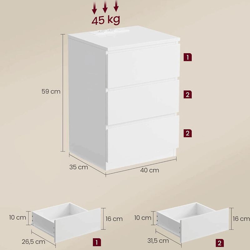 Nočný stolík, 43cm, biely, ANT-E1161 WT