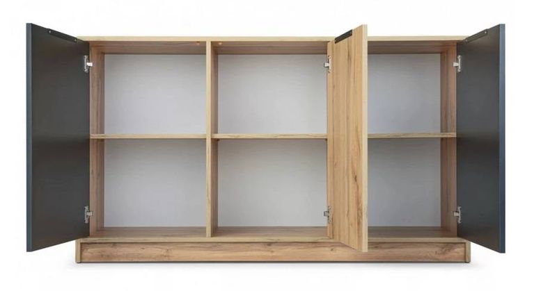 Komoda, 138cm, 3-dverová, dub wotan, čierna, BALI LUX D3